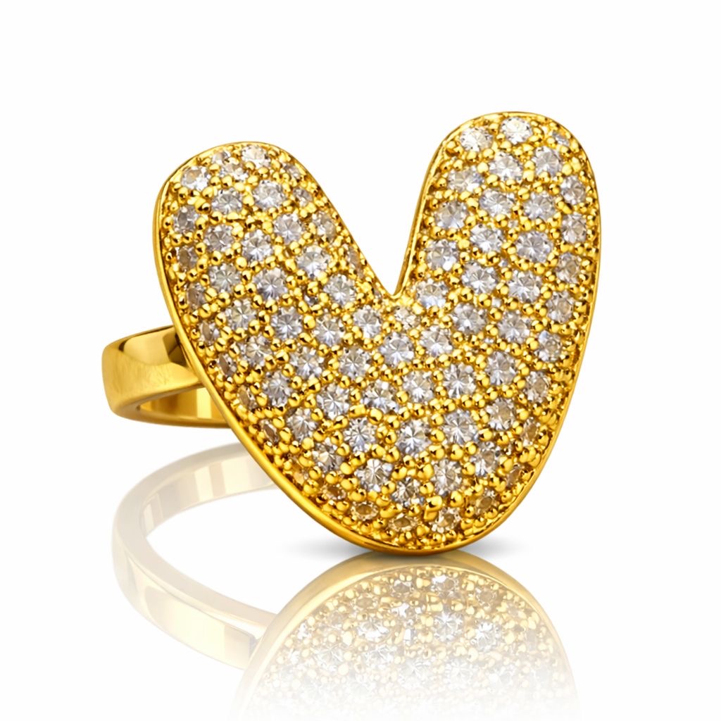 Anello con Iniziale Alfabetica a Bolla in Ottone con Zirconia – Anello Personalizzato Elegante