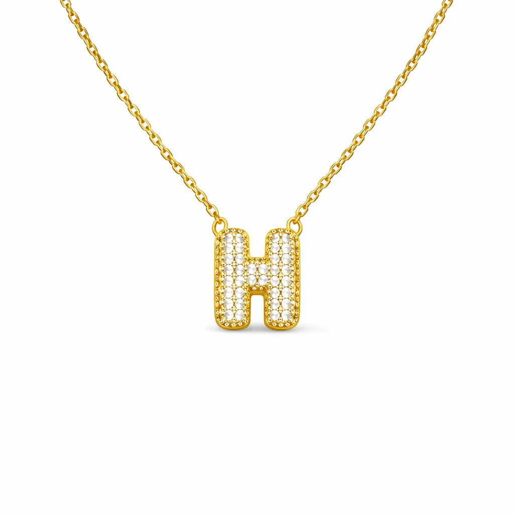 Collana in Acciaio con Iniziale a Bolla e Zirconia – Ciondolo Lettera Alfabeto Brillante