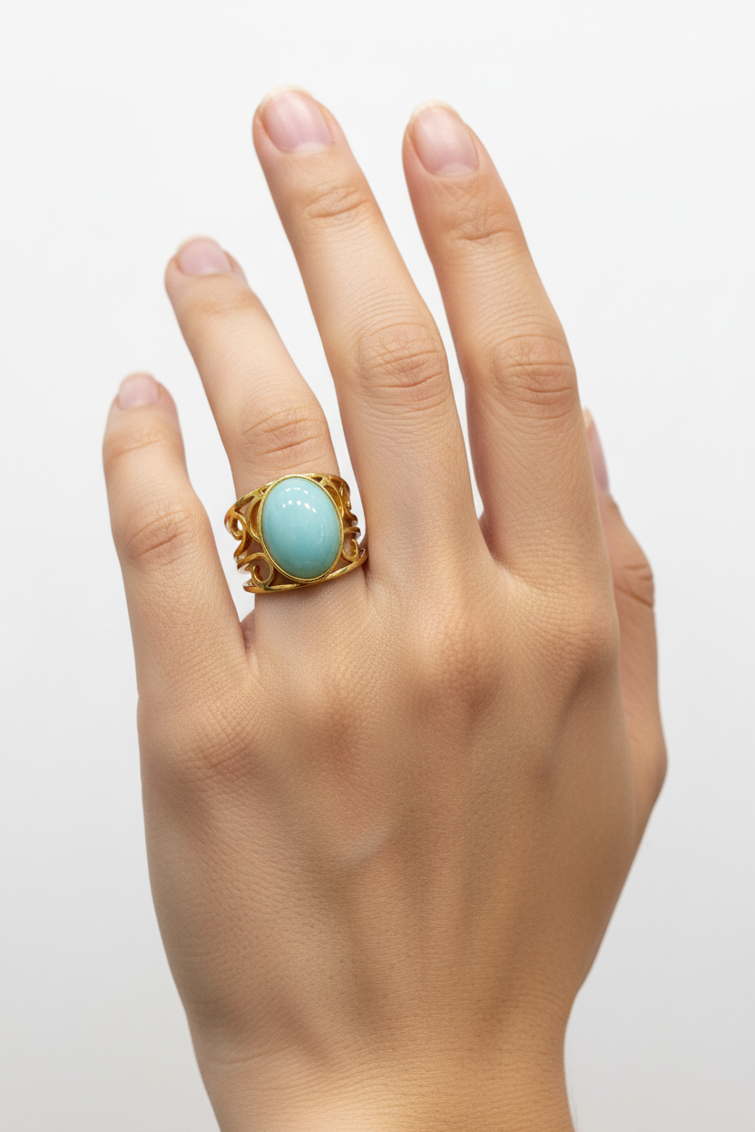 Anello in Acciaio Dorato con Pietra Naturale