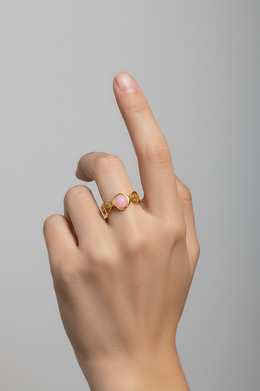 Anello in Acciaio Dorato con Pietra Naturale
