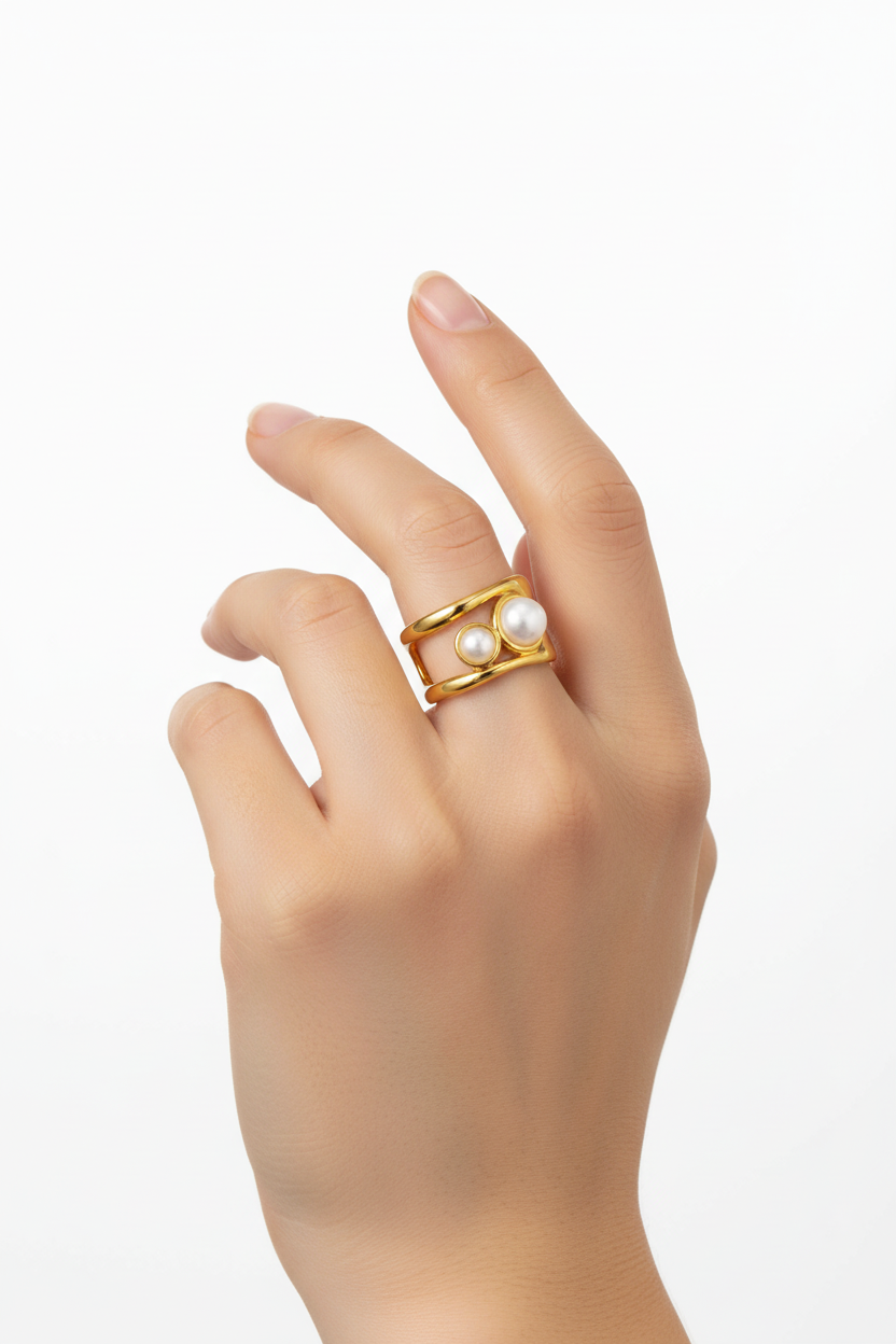 Anello in Acciaio Dorato con Pietra Naturale