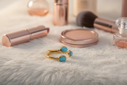 Anello in Acciaio Dorato con Pietra Naturale