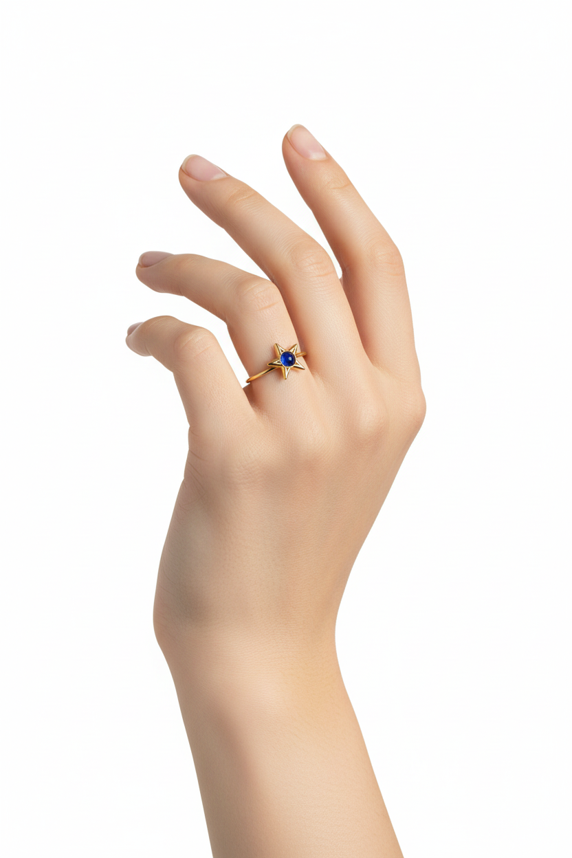 Anello in Acciaio Dorato con Pietra Naturale