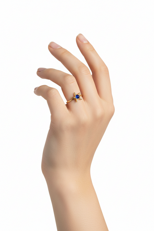Anello in Acciaio Dorato con Pietra Naturale