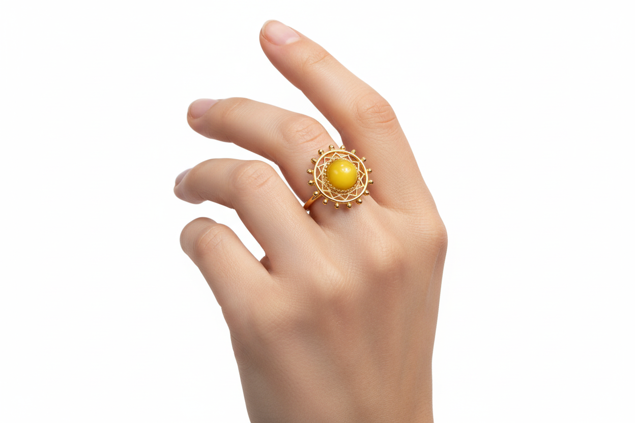 Anello in Acciaio Dorato con Pietra Naturale