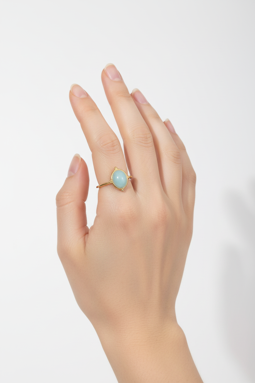Anello in Acciaio Dorato con Pietra Naturale