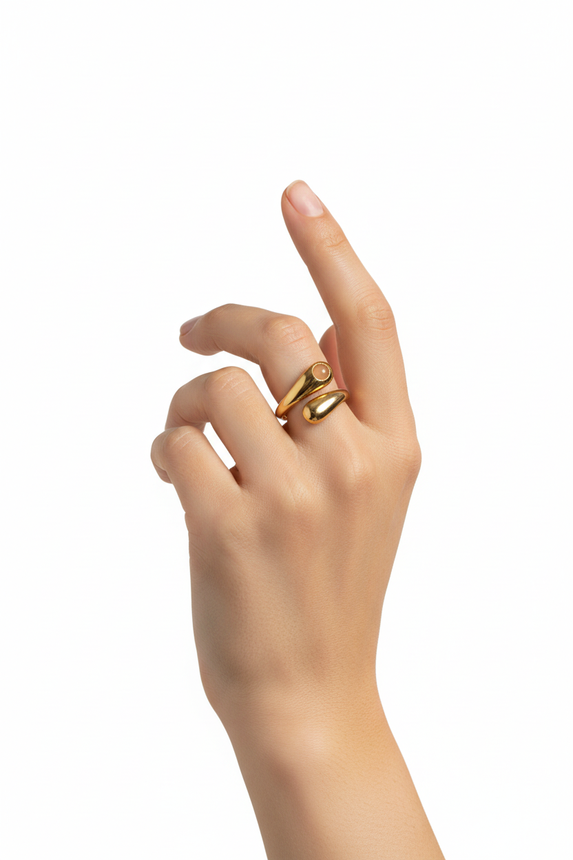 Anello in Acciaio Dorato con Pietra Naturale