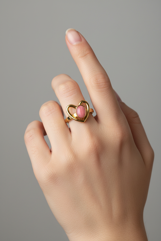 Anello in Acciaio Dorato con Pietra Naturale