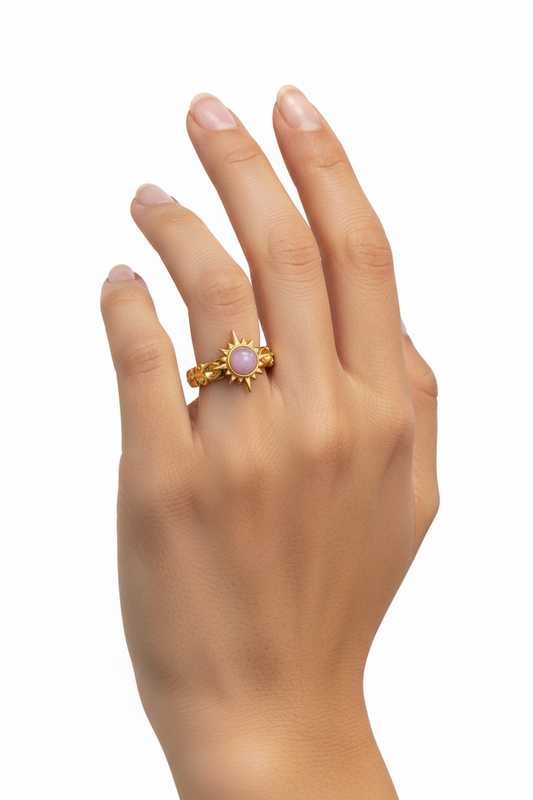 Anello in Acciaio Dorato con Pietra Naturale