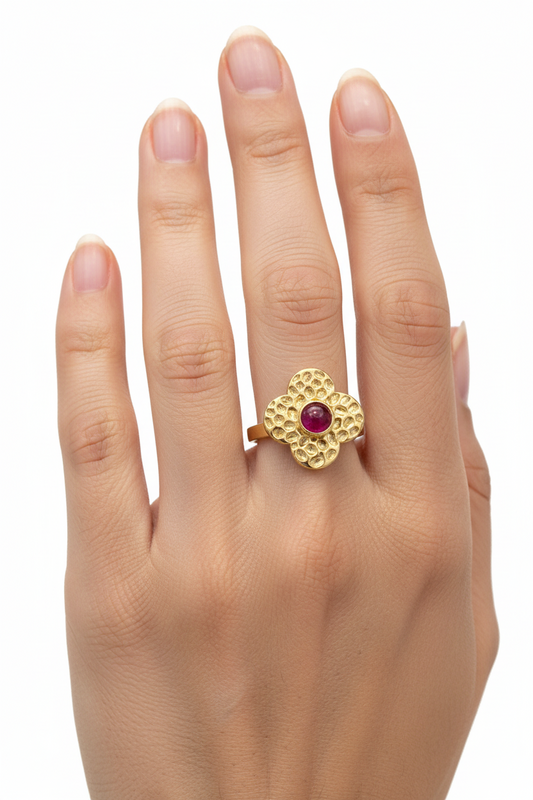 Anello in Acciaio Dorato con Pietra Naturale