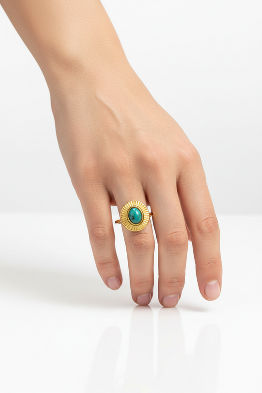Anello in Acciaio Dorato con Pietra Naturale