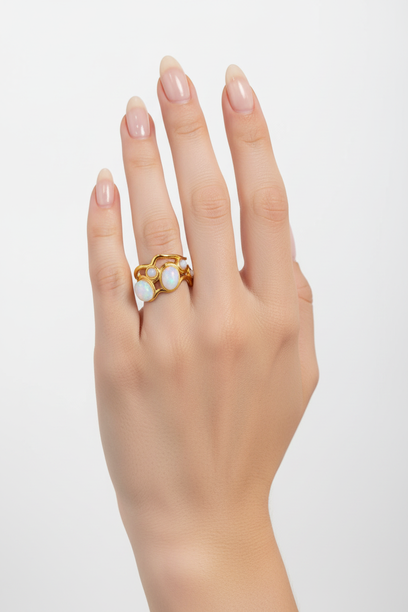 Anello in Acciaio Dorato con Pietra Naturale