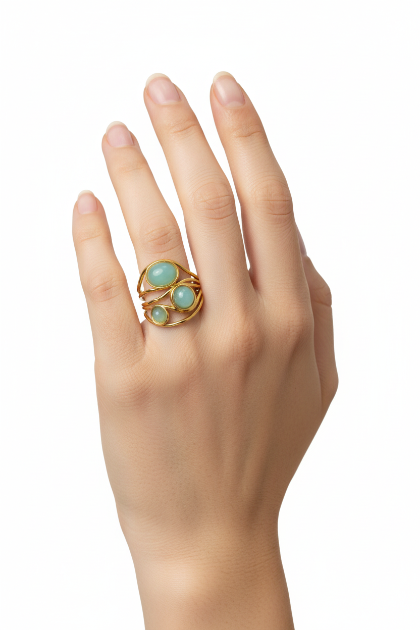 Anello in Acciaio Dorato con Pietra Naturale