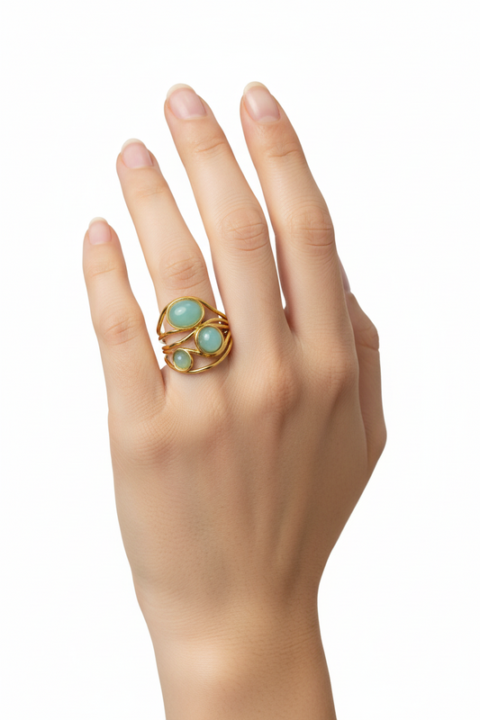 Anello in Acciaio Dorato con Pietra Naturale