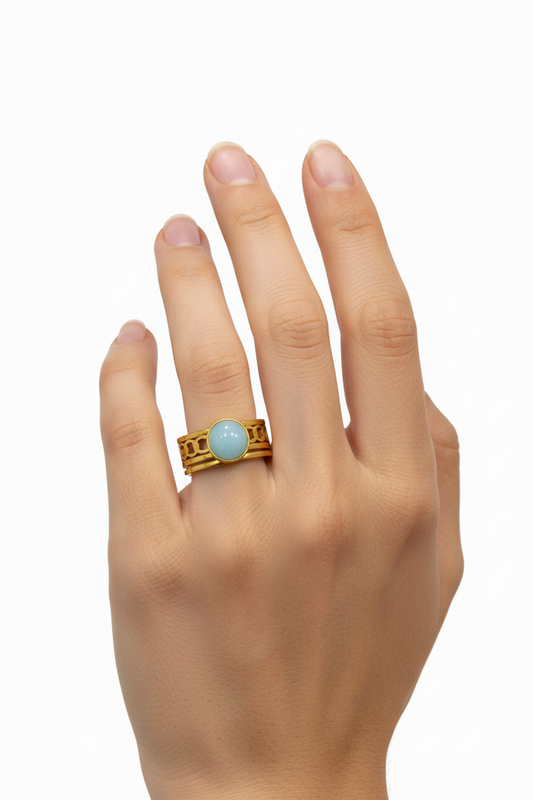 Anello in Acciaio Dorato con Pietra Naturale