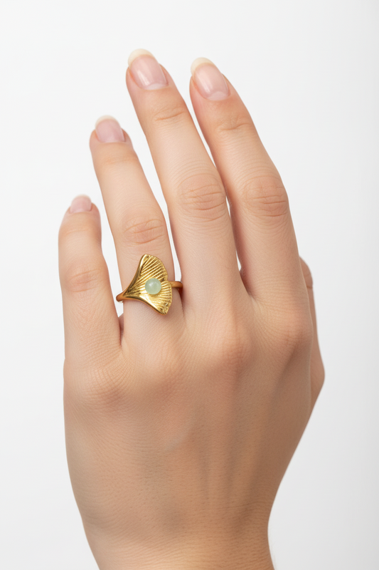 Anello in Acciaio Dorato con Pietra Naturale