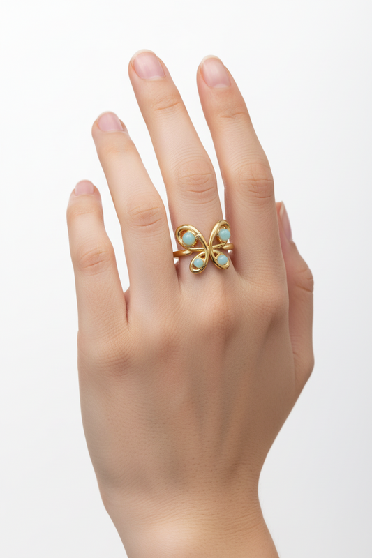 Anello in Acciaio Dorato con Pietra Naturale