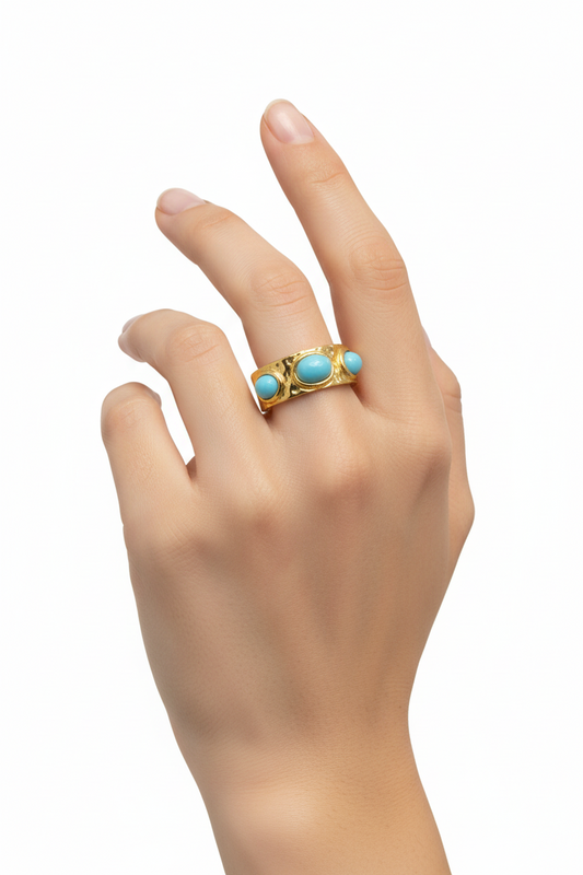 Anello in Acciaio Dorato con Pietra Naturale