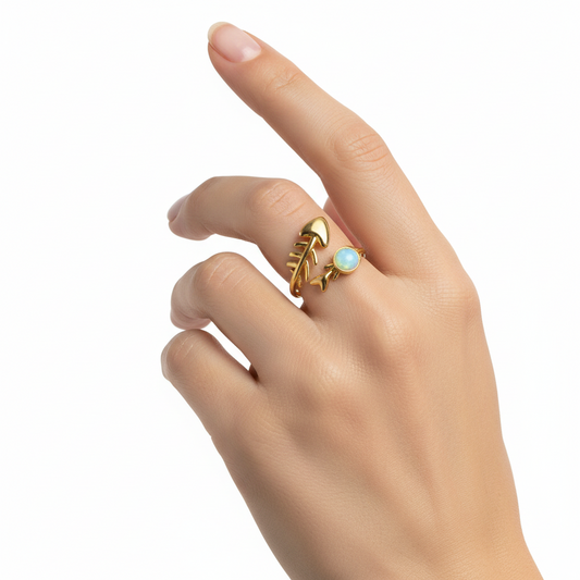 Anello in Acciaio Dorato con Pietra Naturale