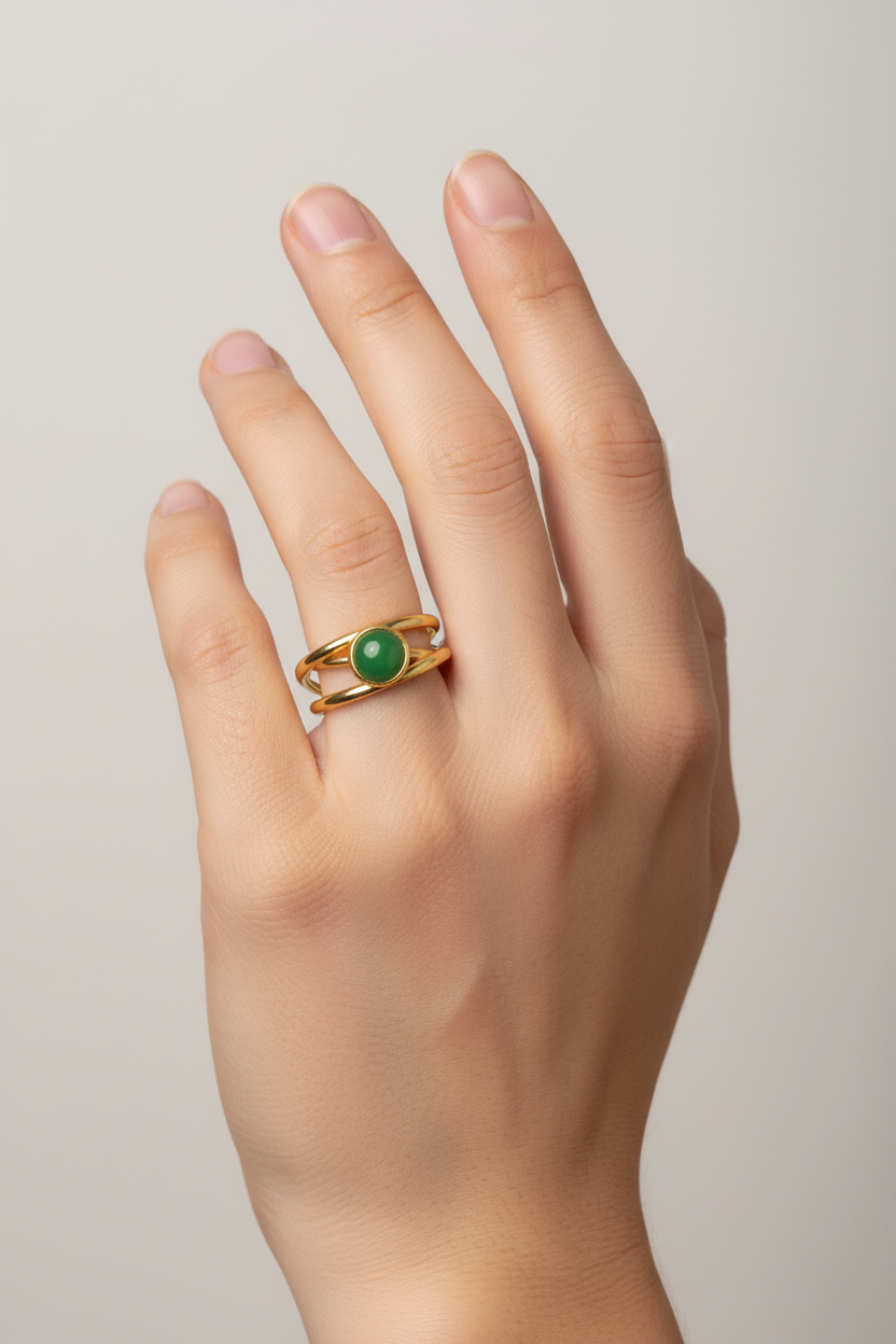 Anello in Acciaio Dorato con Pietra Naturale