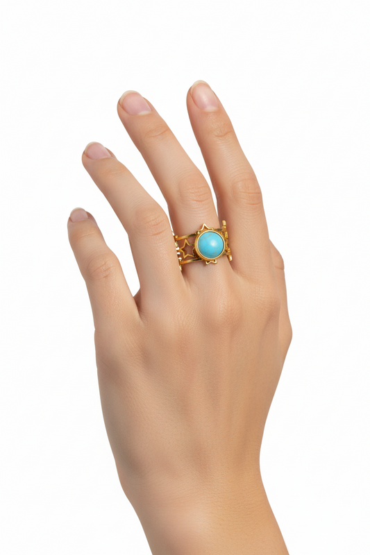 Anello in Acciaio Dorato con Pietra Naturale