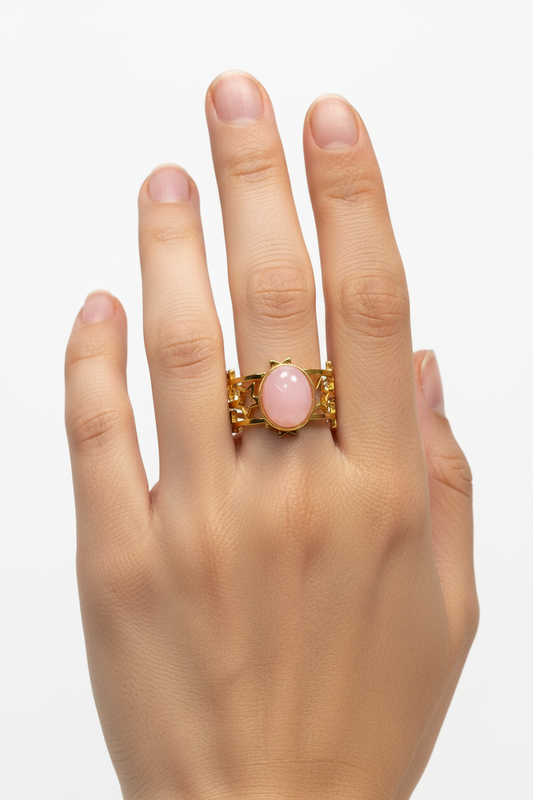 Anello in Acciaio Dorato con Pietra Naturale