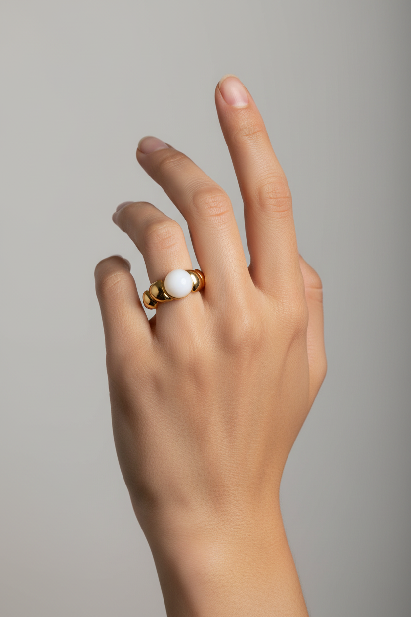 Anello in Acciaio Dorato con Pietra Naturale