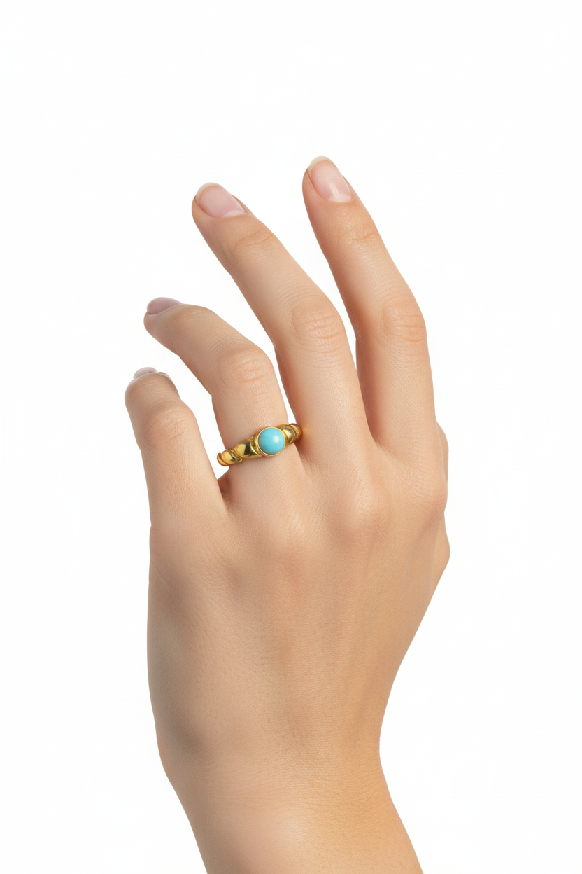 Anello in Acciaio Dorato con Pietra Naturale