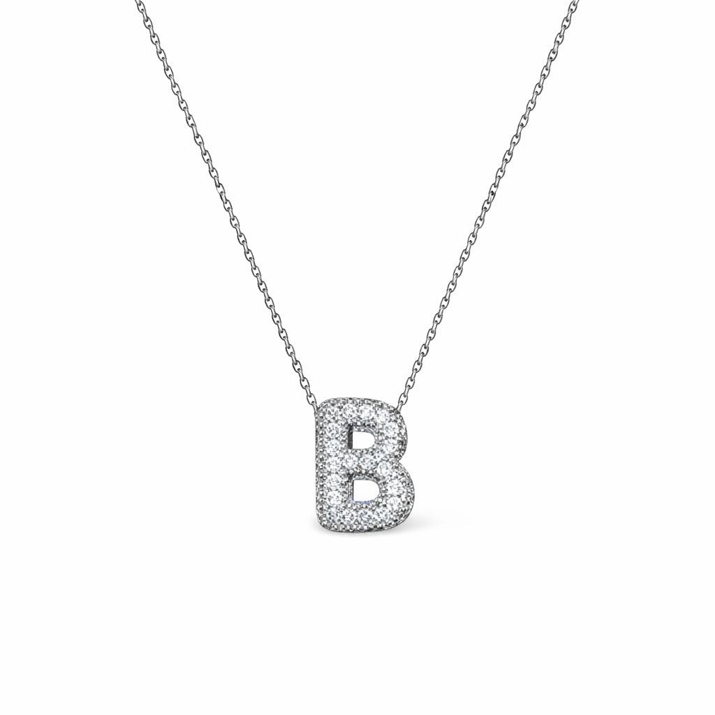 Collana in Acciaio con Iniziale a Bolla e Zirconia – Ciondolo Lettera Alfabeto Brillante