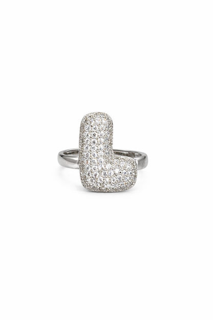 Anello con Iniziale Alfabetica a Bolla in Ottone con Zirconia – Anello Personalizzato Elegante