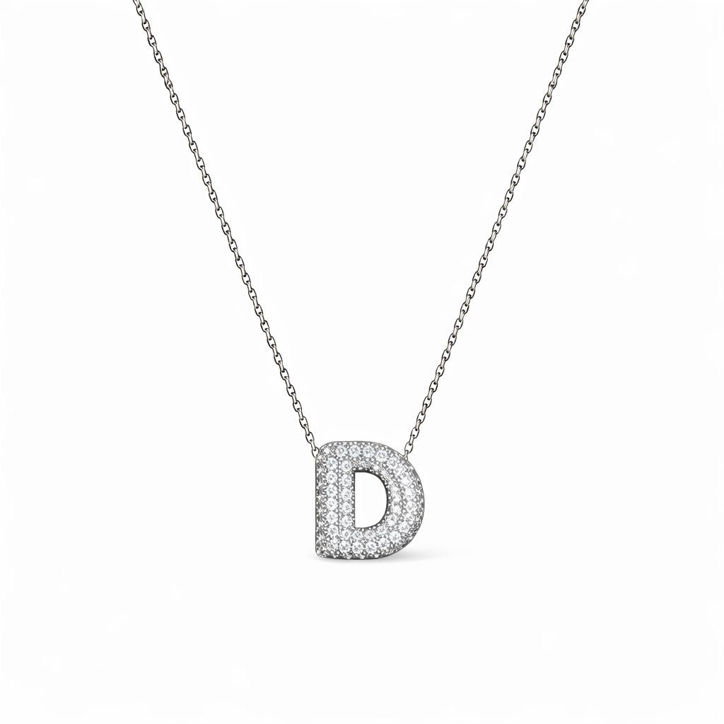 Collana in Acciaio con Iniziale a Bolla e Zirconia – Ciondolo Lettera Alfabeto Brillante