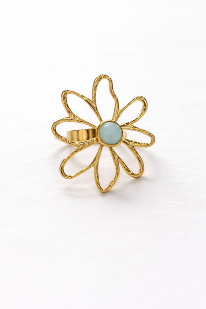 Anello in Acciaio Dorato con Pietra Naturale