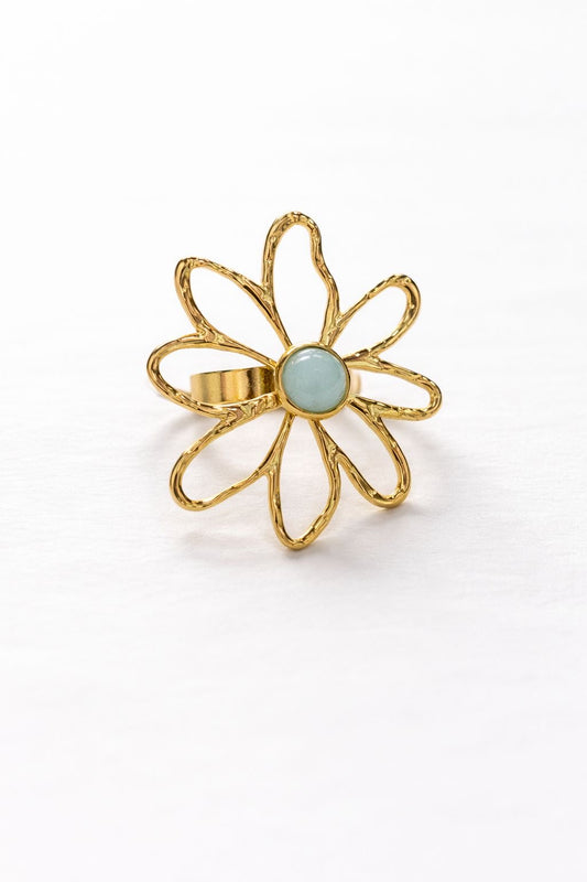 Anello in Acciaio Dorato con Pietra Naturale