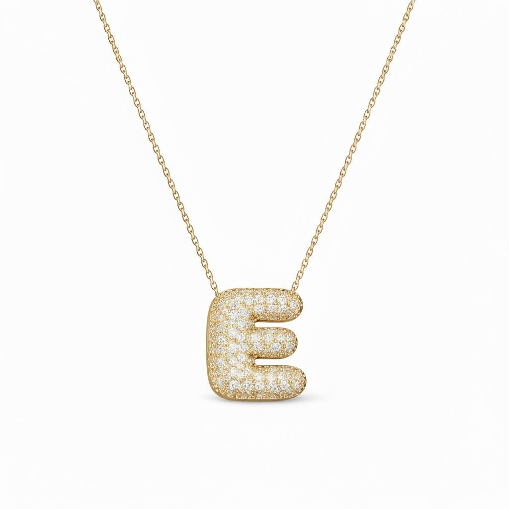 Collana in Acciaio con Iniziale a Bolla e Zirconia – Ciondolo Lettera Alfabeto Brillante