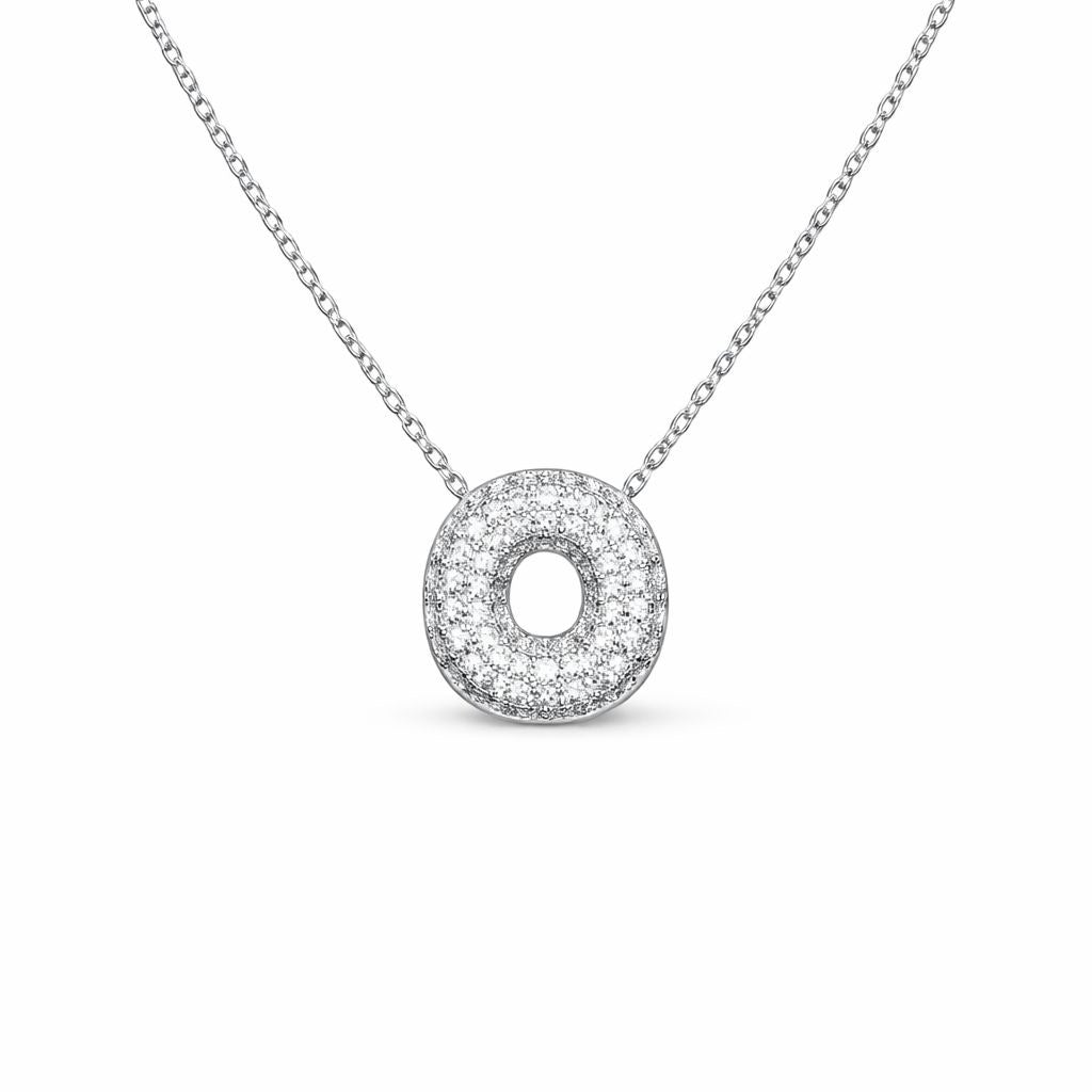 Collana in Acciaio con Iniziale a Bolla e Zirconia – Ciondolo Lettera Alfabeto Brillante