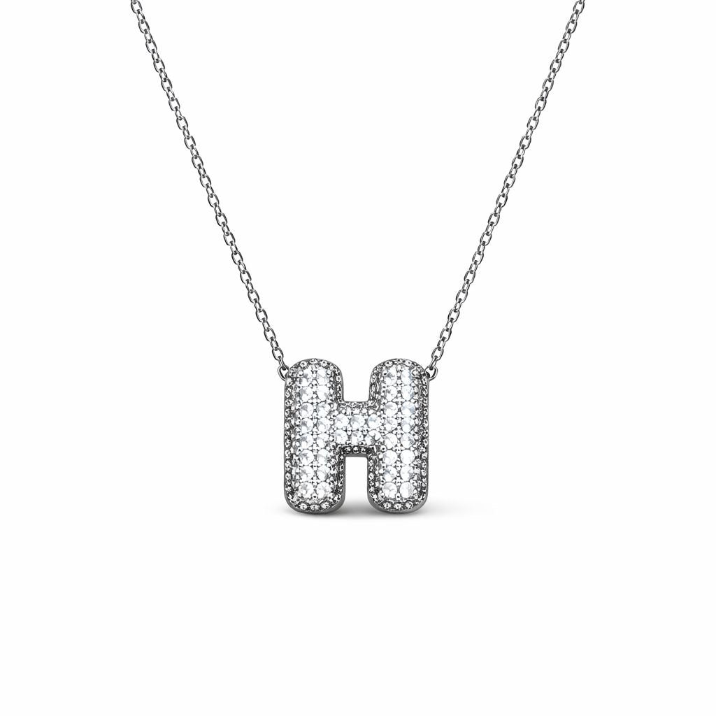 Collana in Acciaio con Iniziale a Bolla e Zirconia – Ciondolo Lettera Alfabeto Brillante