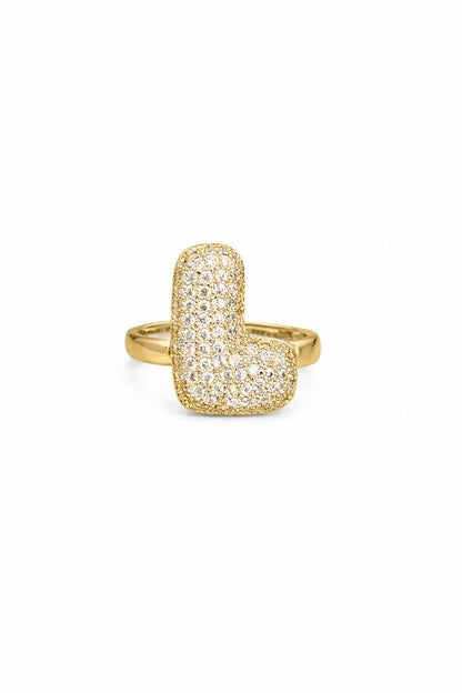 Anello con Iniziale Alfabetica a Bolla in Ottone con Zirconia – Anello Personalizzato Elegante