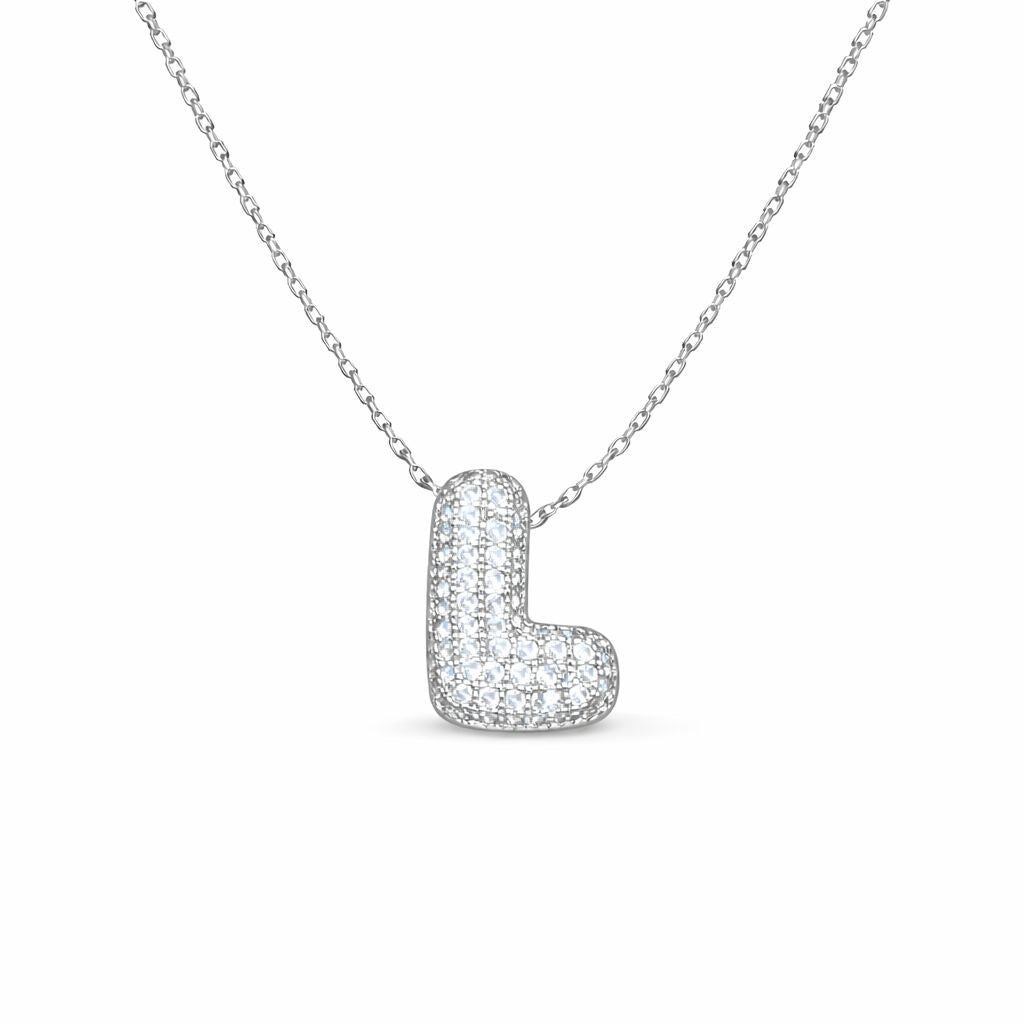 Collana in Acciaio con Iniziale a Bolla e Zirconia – Ciondolo Lettera Alfabeto Brillante