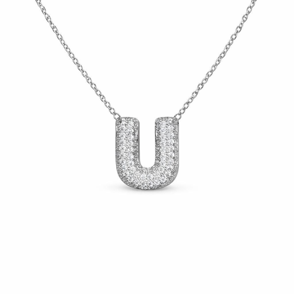 Collana in Acciaio con Iniziale a Bolla e Zirconia – Ciondolo Lettera Alfabeto Brillante