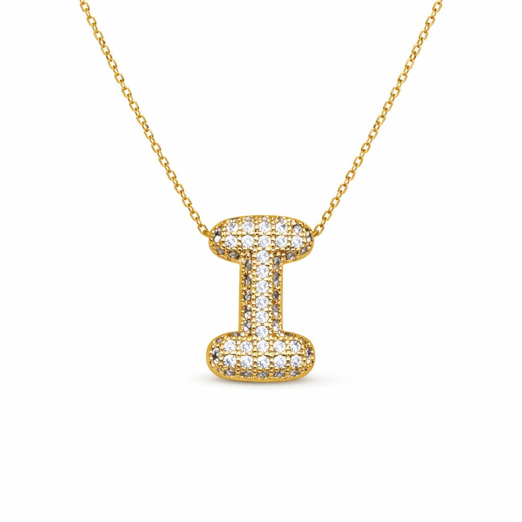 Collana in Acciaio con Iniziale a Bolla e Zirconia – Ciondolo Lettera Alfabeto Brillante