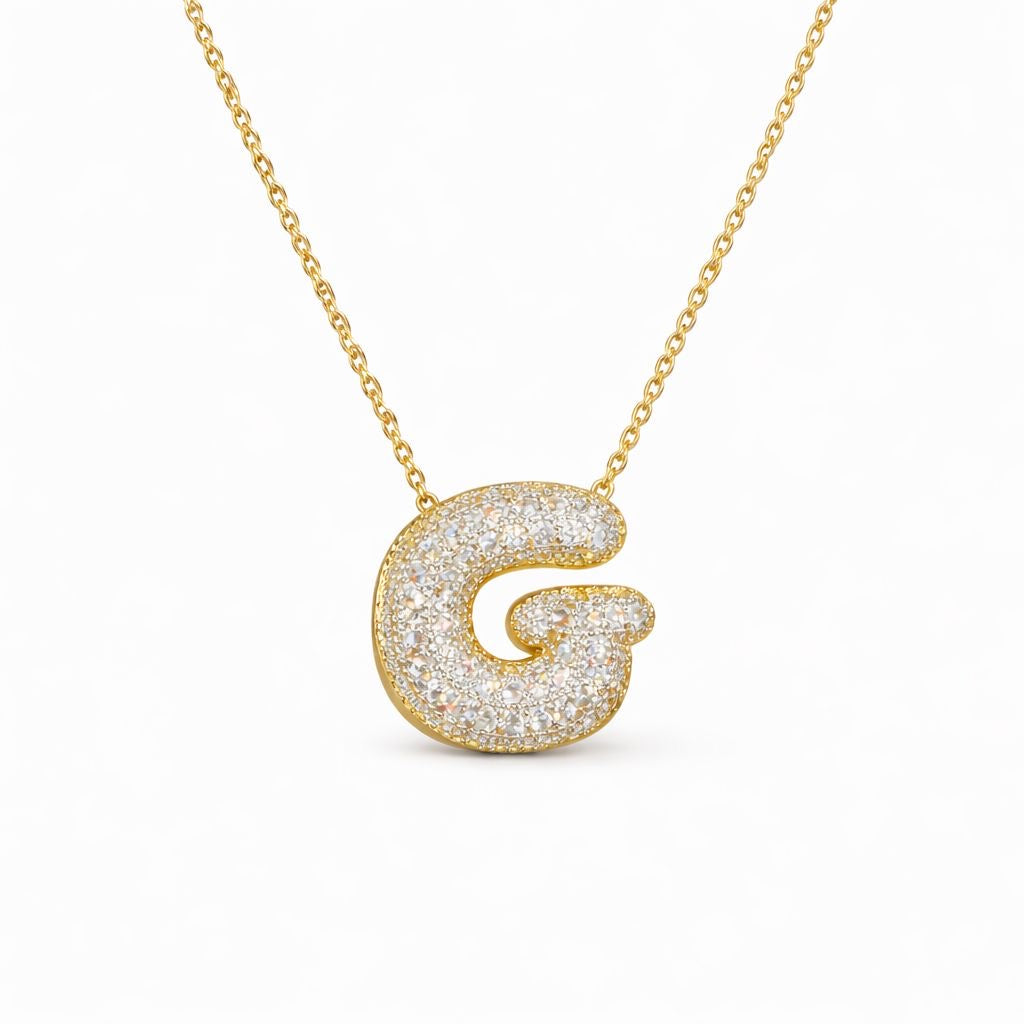 Collana in Acciaio con Iniziale a Bolla e Zirconia – Ciondolo Lettera Alfabeto Brillante