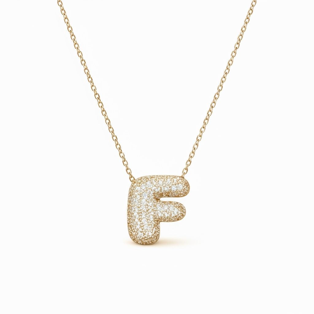 Collana in Acciaio con Iniziale a Bolla e Zirconia – Ciondolo Lettera Alfabeto Brillante