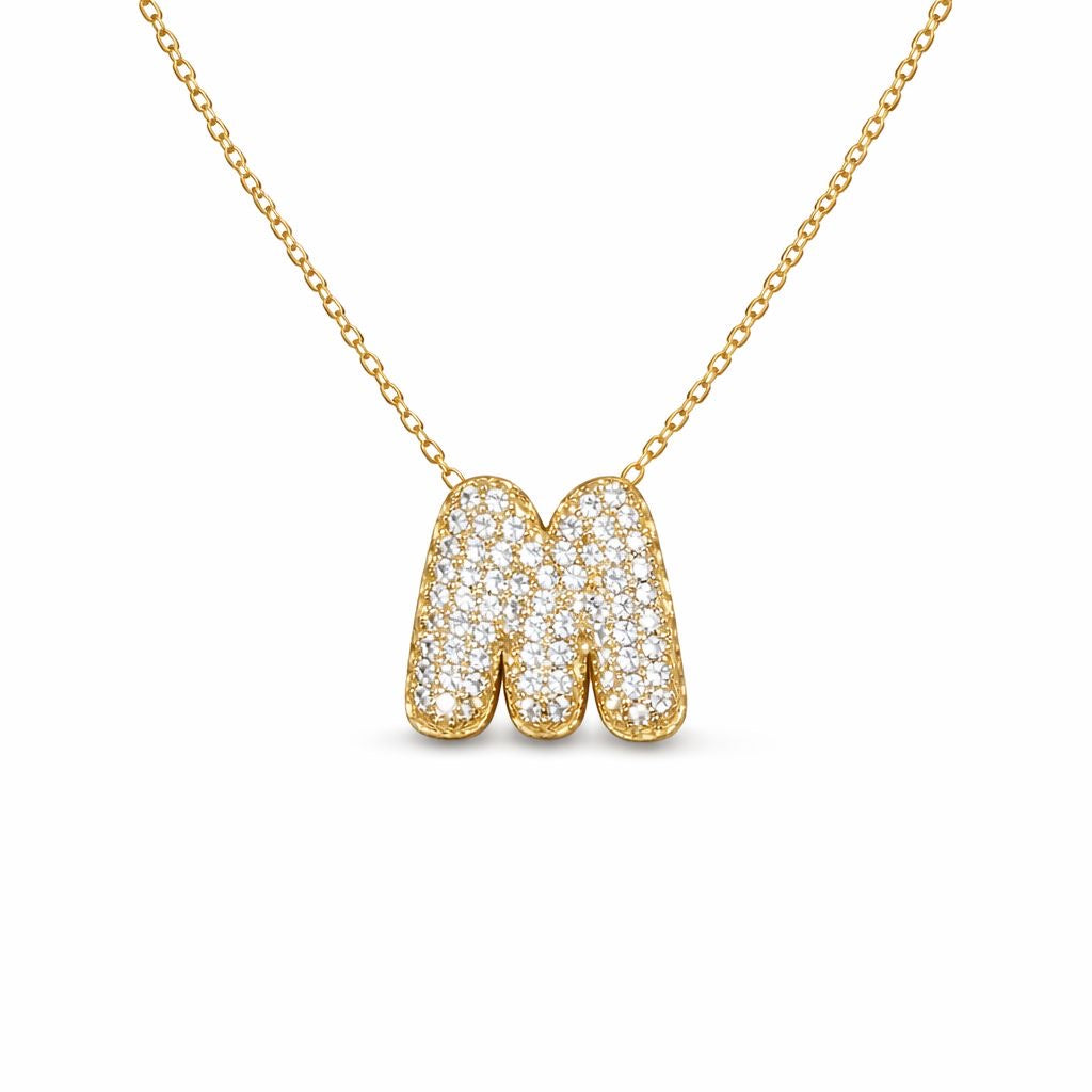 Collana in Acciaio con Iniziale a Bolla e Zirconia – Ciondolo Lettera Alfabeto Brillante