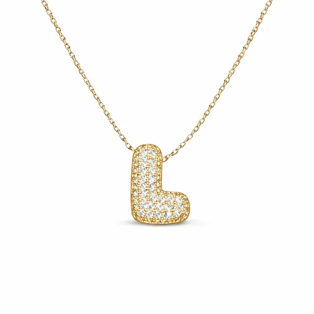 Collana in Acciaio con Iniziale a Bolla e Zirconia – Ciondolo Lettera Alfabeto Brillante