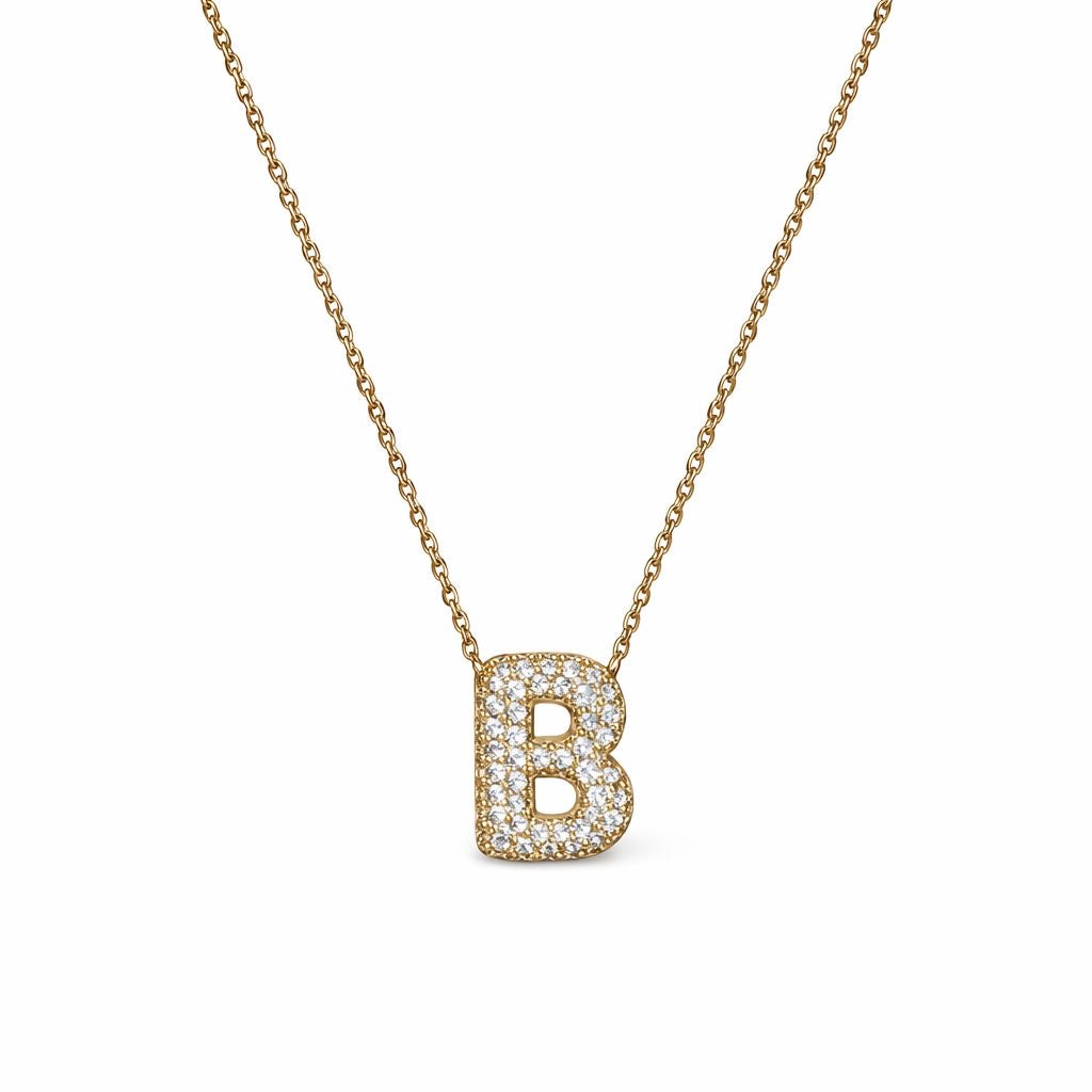 Collana in Acciaio con Iniziale a Bolla e Zirconia – Ciondolo Lettera Alfabeto Brillante