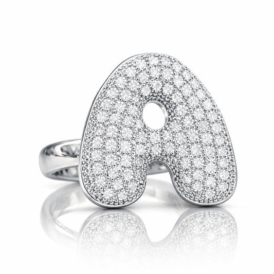 Anello con Iniziale Alfabetica a Bolla in Ottone con Zirconia – Anello Personalizzato Elegante