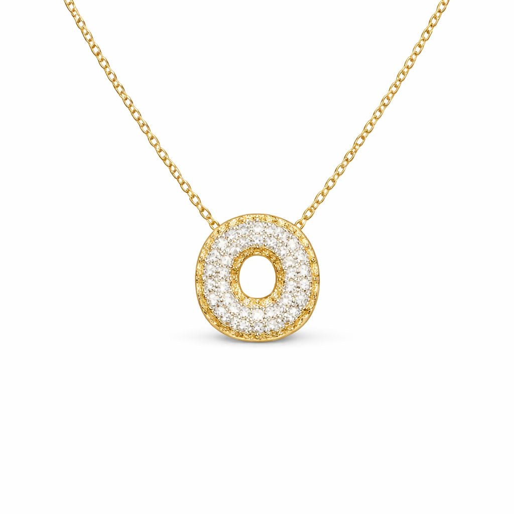 Collana in Acciaio con Iniziale a Bolla e Zirconia – Ciondolo Lettera Alfabeto Brillante