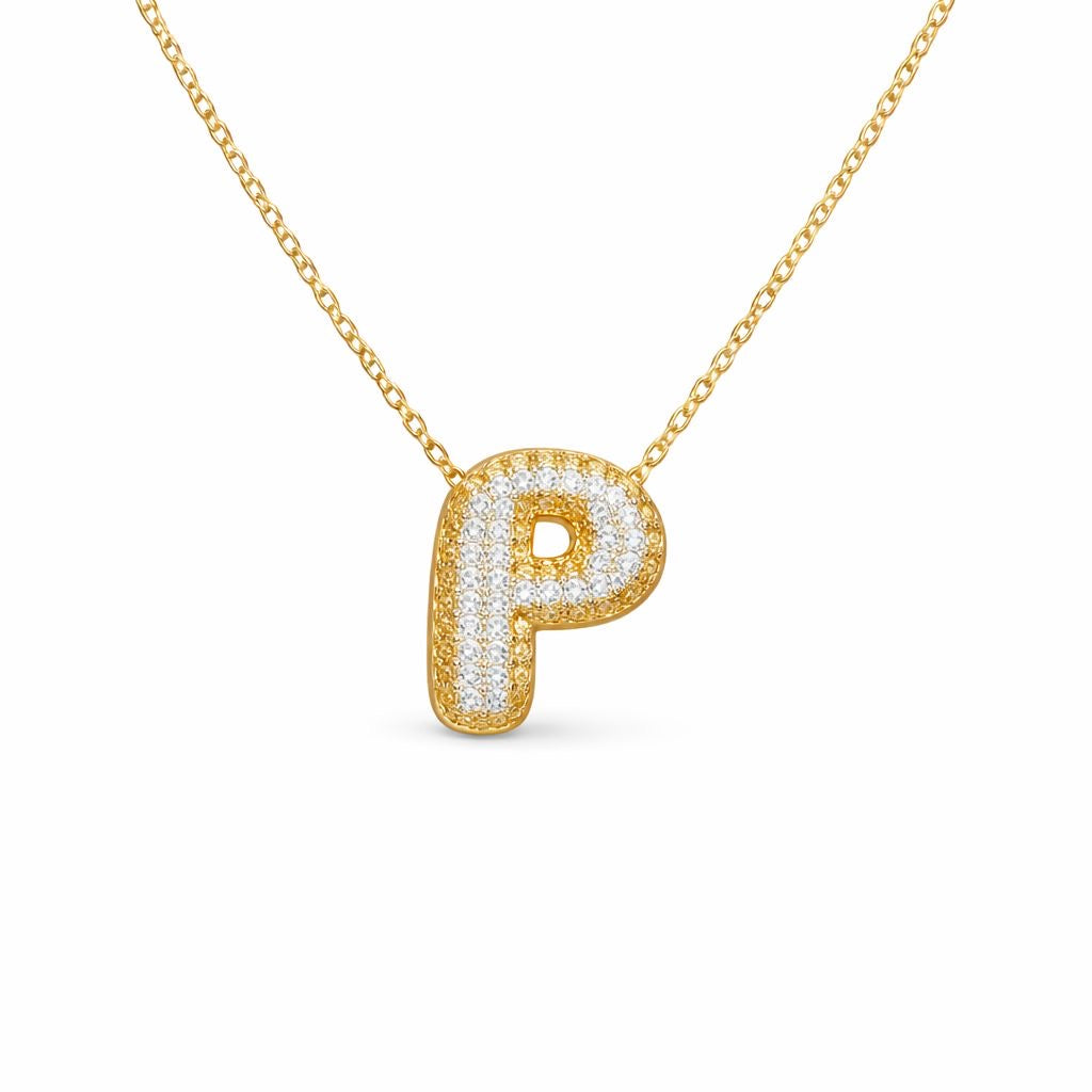 Collana in Acciaio con Iniziale a Bolla e Zirconia – Ciondolo Lettera Alfabeto Brillante
