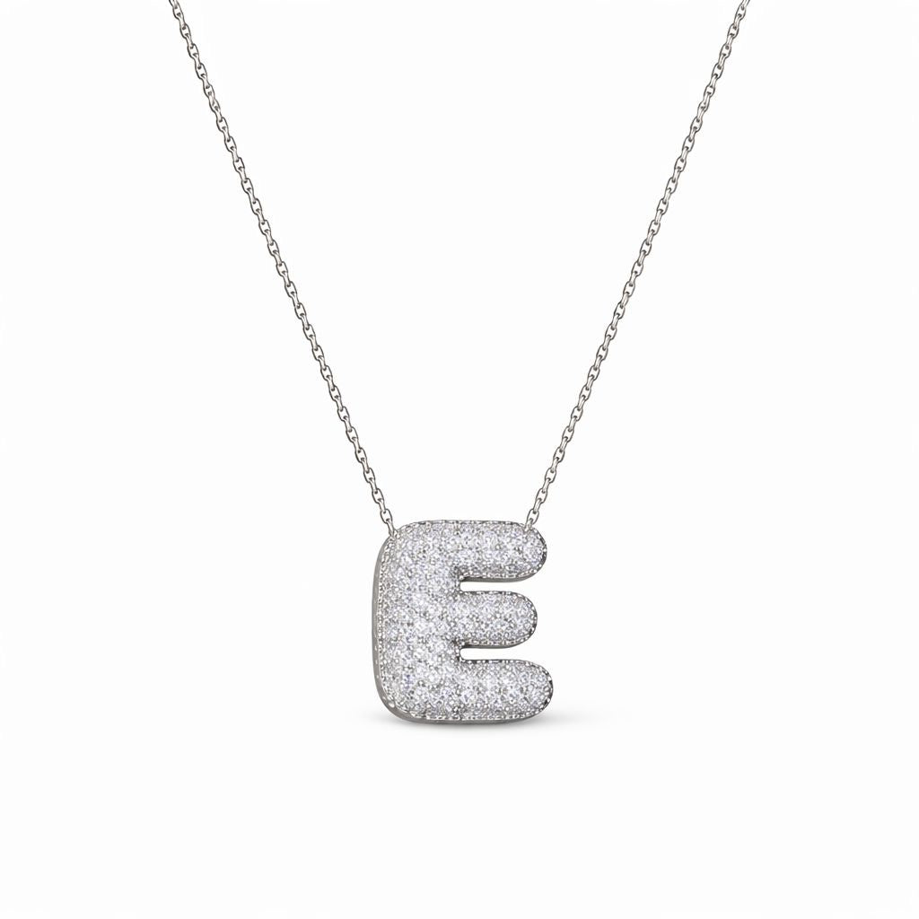 Collana in Acciaio con Iniziale a Bolla e Zirconia – Ciondolo Lettera Alfabeto Brillante