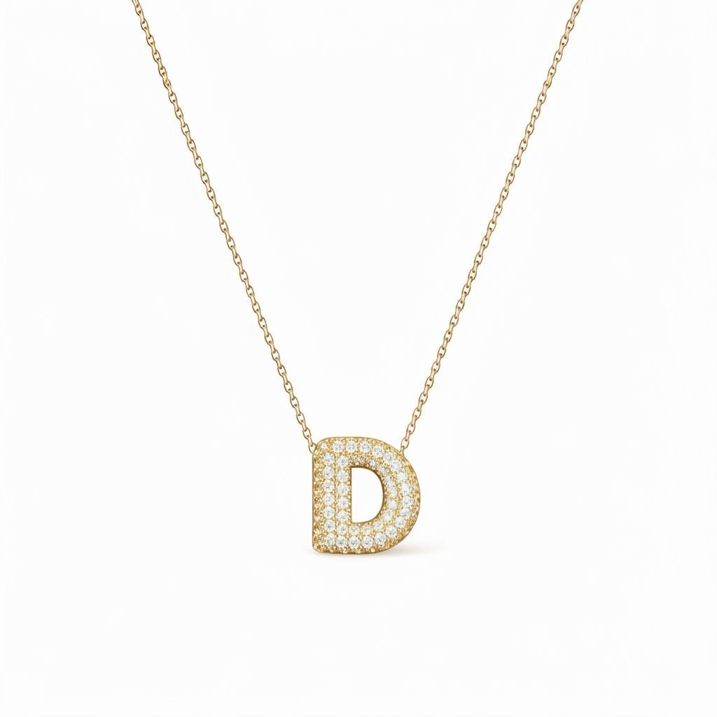 Collana in Acciaio con Iniziale a Bolla e Zirconia – Ciondolo Lettera Alfabeto Brillante